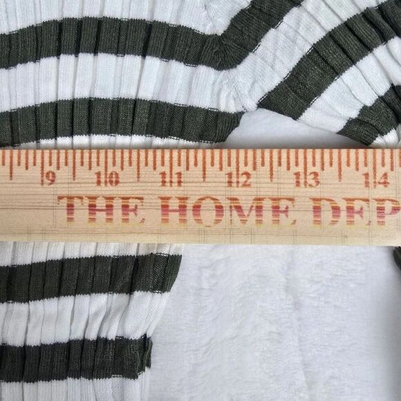 MEROKEETY Ribbed Knit Striped Women's Midi Sweater Dress Green White S Side Slit - Picture 7 of 10